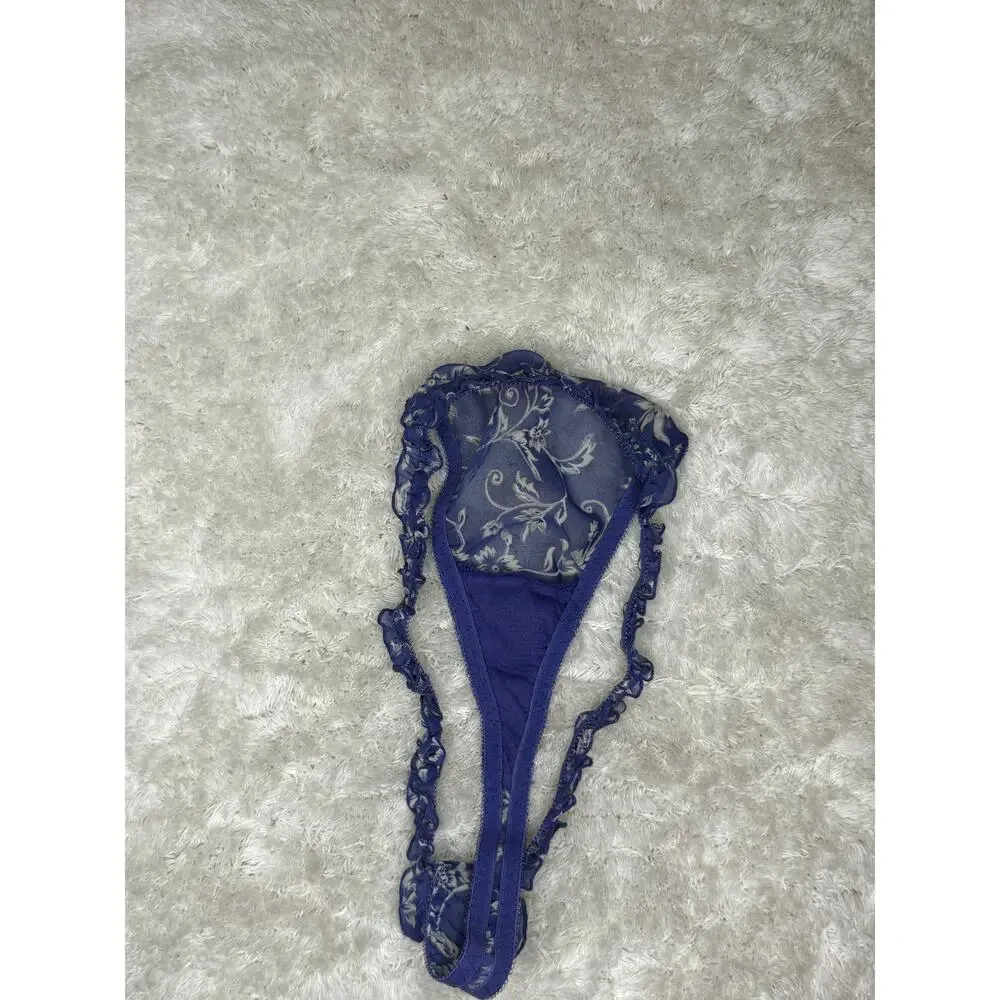 Victoria’s Secret Blue Floral Chiffon Ruffle Thong M Vintage 1998